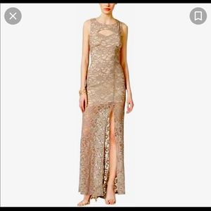 Emerald Sundae Glitter Lace Cutout Side-slit Gown